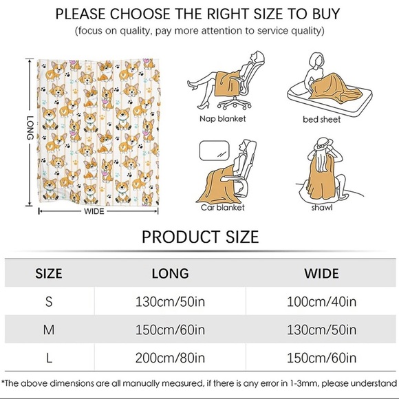 Corgi Animal Print Fleece Throw Blanket 50" x 60" - Picture 5 of 10